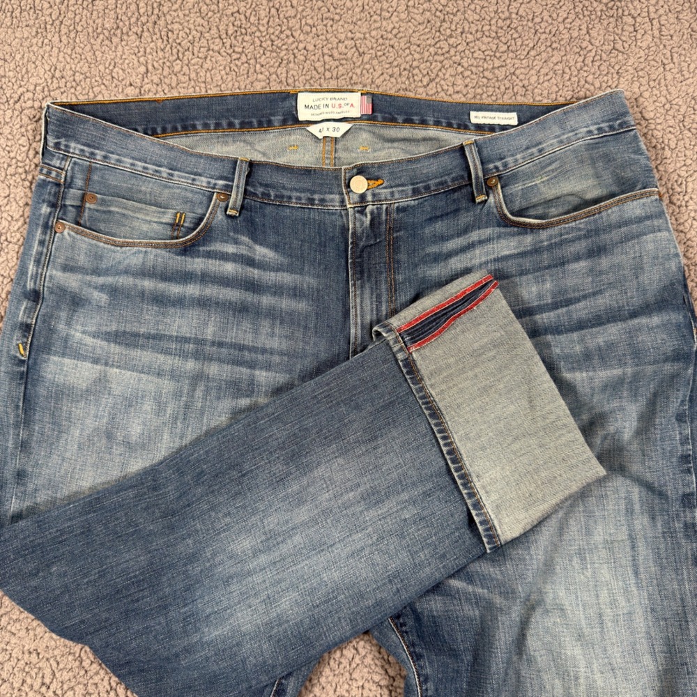 Lucky Brand Jeans Mens 40x30 Blue 363 Vintage Straight Leg Selvedge Denim USA